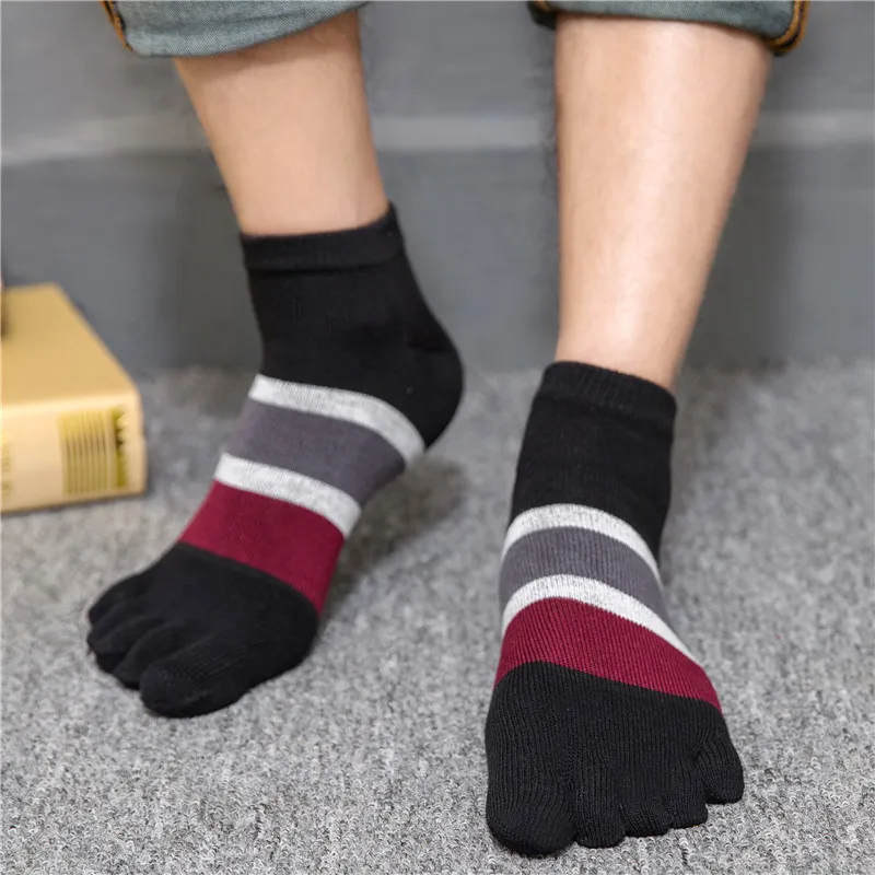 

3 Pairs Striped Men's Five Finger Socks Male Cotton Five Toe Socks Breathable Short Tube Ankle Socks