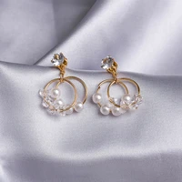 simple and compact pearl crystal earrings korean temperament earrings 2020 new trendy earrings