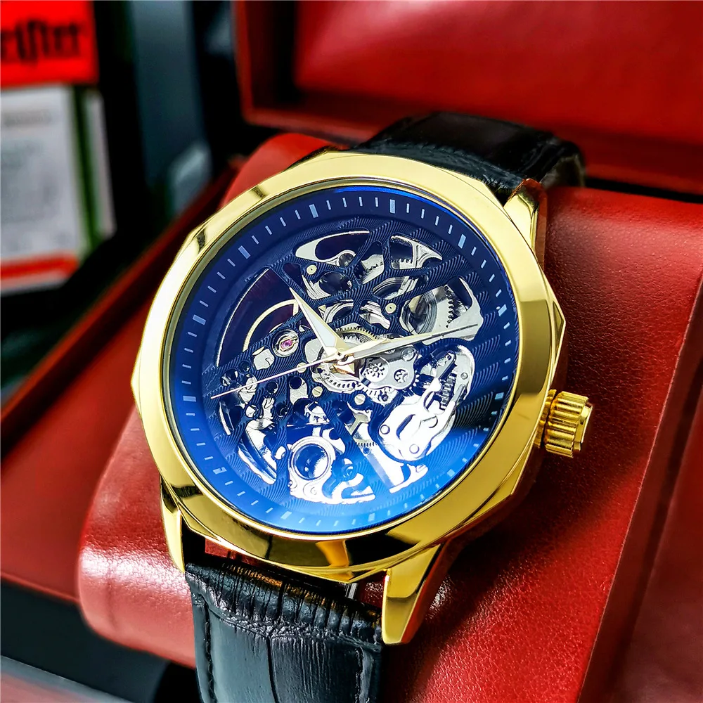 2021 new JOJOZ men's watch mechanical watch automatic waterproof hollow leather casual men's watch