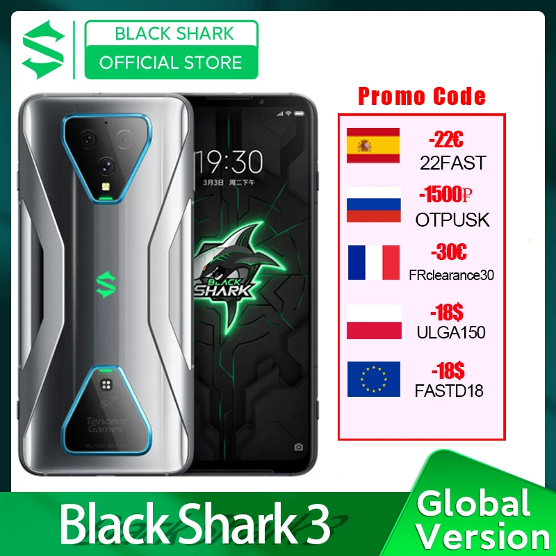 Promo Code OTPUSK Глобальная версия черного цвета с изображением акулы 3 5G Snapdragon 865 8 ГБ 128 игры телефон Octa Core 64MP