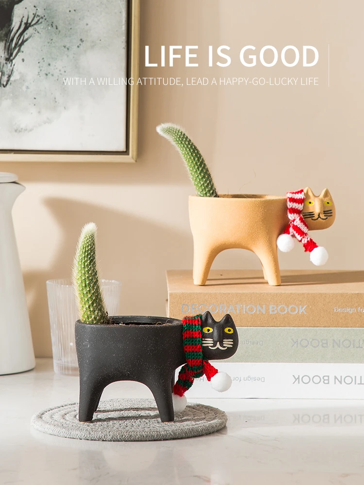 

Цветочный горшок Cattail, керамическая мультяшная Милая животная, керамическая ваза, горшок для цветов с изображением обезьянки, хвоста, какту...