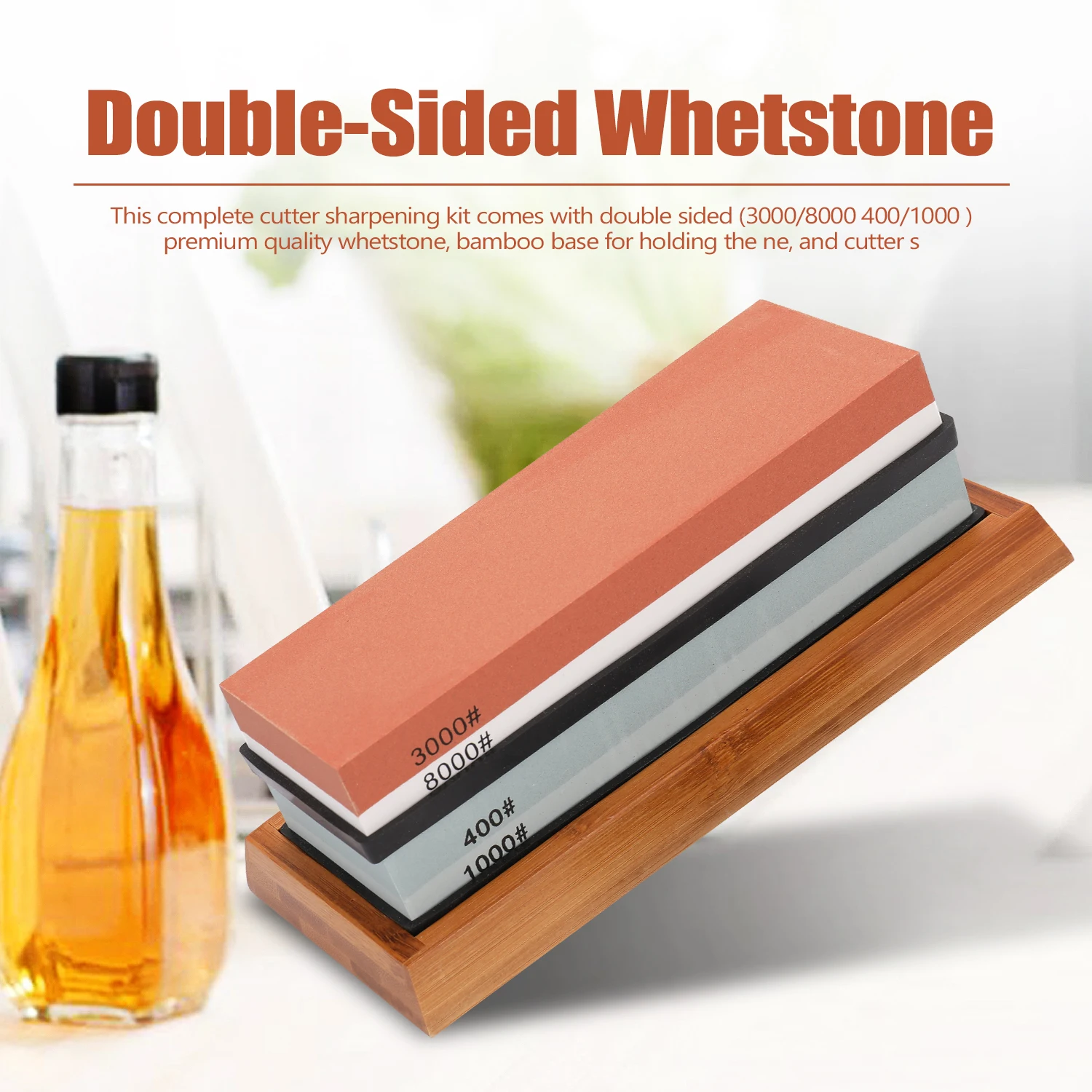 

400/1000 3000/8000 Grit Premium Whetstone Cut Sharpening Stone Set SharpenerNon Slip Base Cutter Sharpener