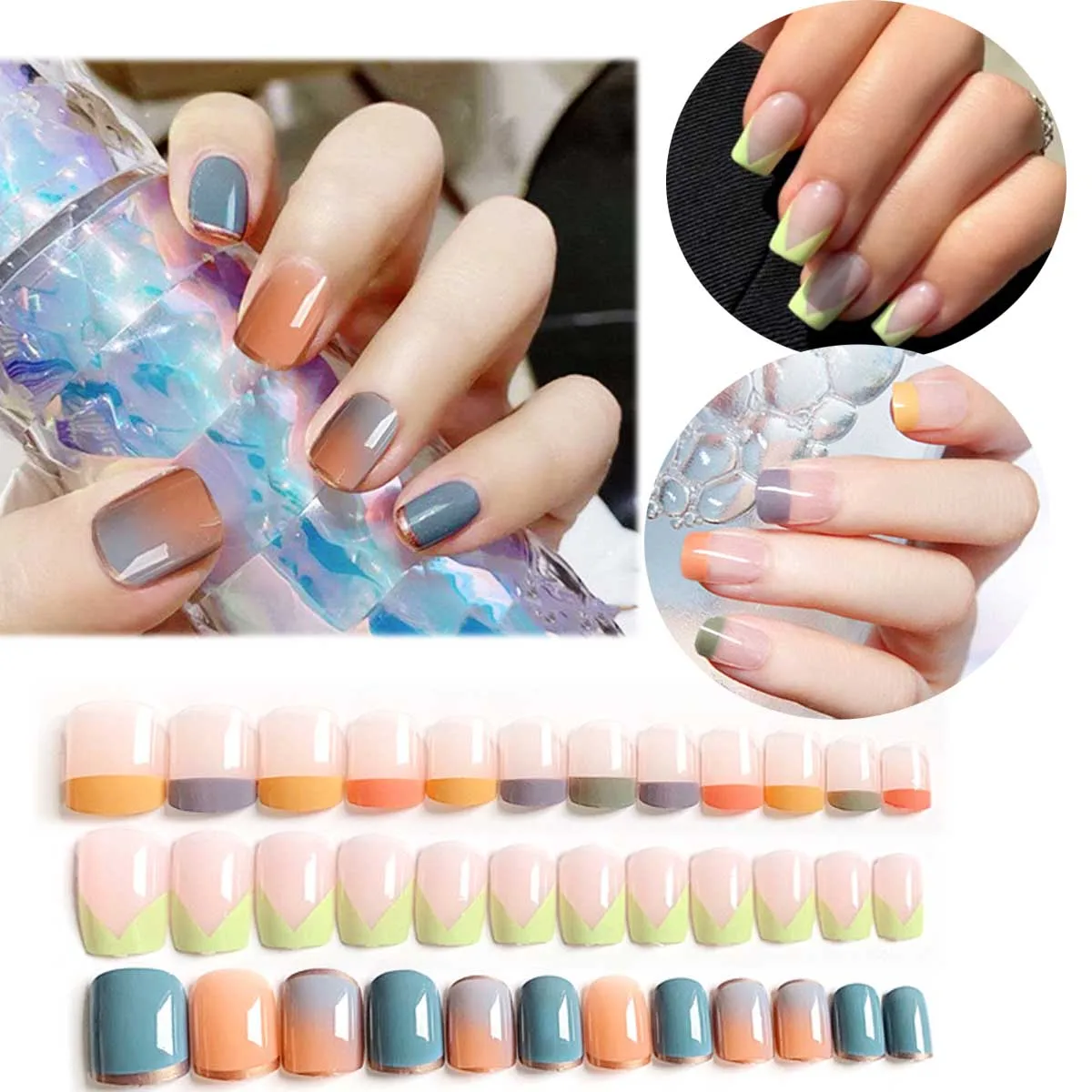 

Fashion Nude French Fake Press on Nails Art Finger Wearing Decoration Short False Nail Stickers Full Cover Removable Fingernails