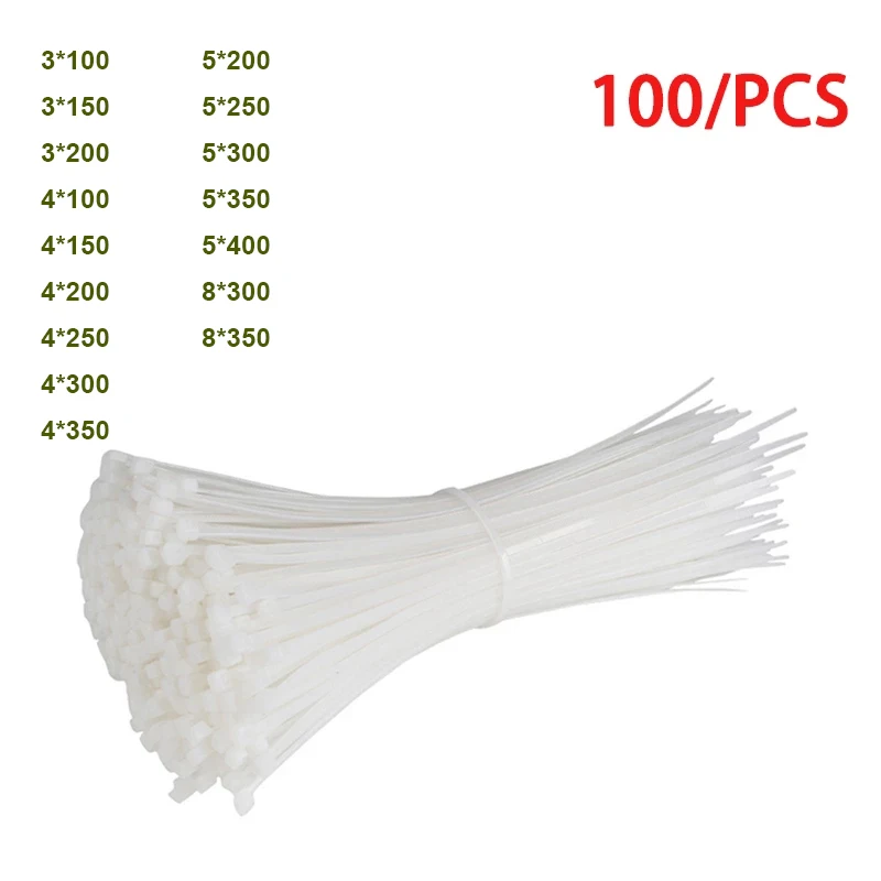 

100 Pieces Self-locking Plastic Nylon Cable Tie 100PCS Black 3*60 To 5*300 Fastening Ring Industrial Home Useful Cable Tie Set