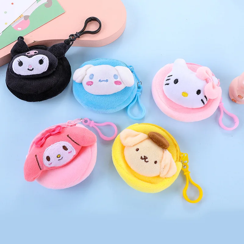 

Сумка для наушников Kawaii Cinnamoroll, сумка для монет My Melody, милая круглая сумочка для монет Kuromi Kitty, подвесной брелок, аксессуары для ключей, игрушк...