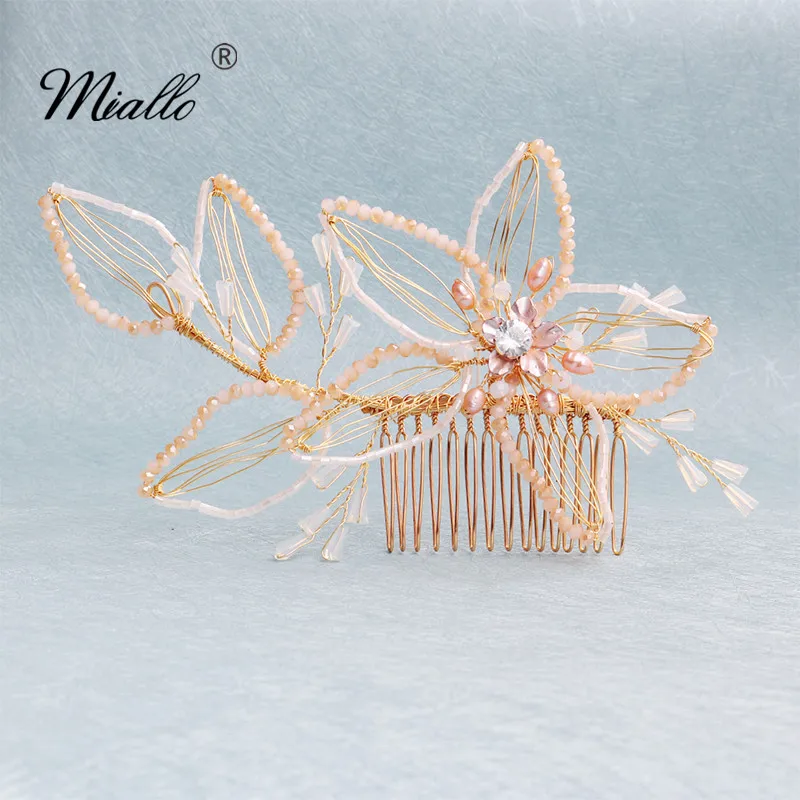 Miallo 2019 новейшие золотые цветы ручной работы Свадебный гребень для волос заколки
