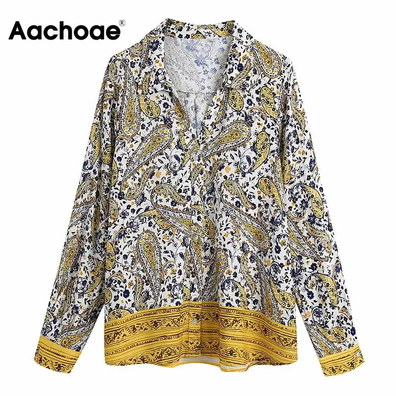 

Женская винтажная блузка Aachoae, с цветочным принтом, с отложным воротником и длинными рукавами «летучая мышь»
