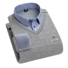 Мужские фальшивые рубашки AOLIWEN из двух частей плюс бархатный пуловер рубашки мужские зимние удобные рубашки для отдыха с вышивкой с V-образным вырезом 2021