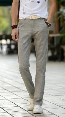 

118 Men Fashion Summer Fashion Korea Slim Fit Straight Linen Cotton Thin Business Trouser Pants Male Casual Pants Import Clothes