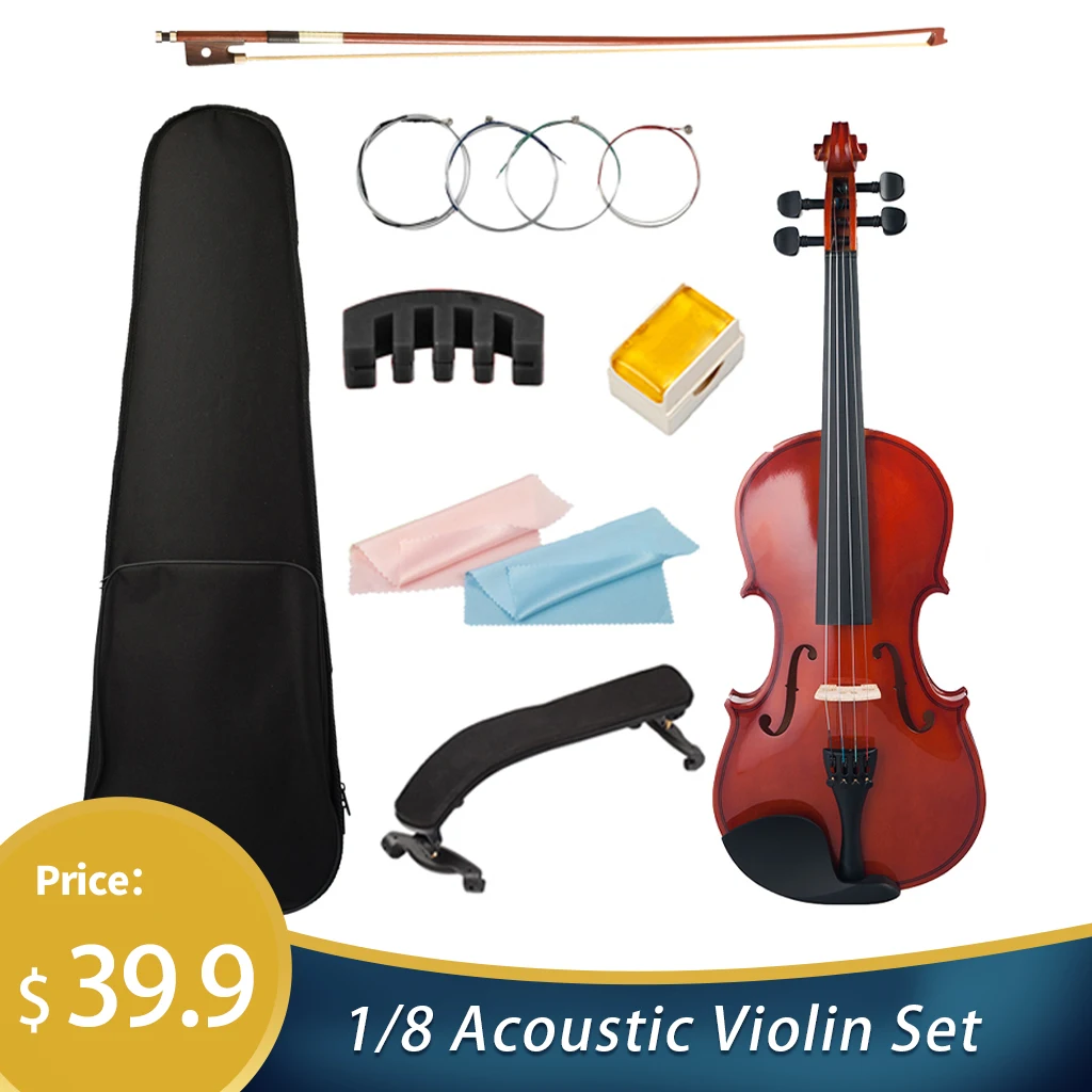 

NAOMI 1/8 Violin Set Fiddle Eighth Size for Kids Beginners Students w Hard Case Rosin Shoulder Rest Bow and Extra Strings Mute