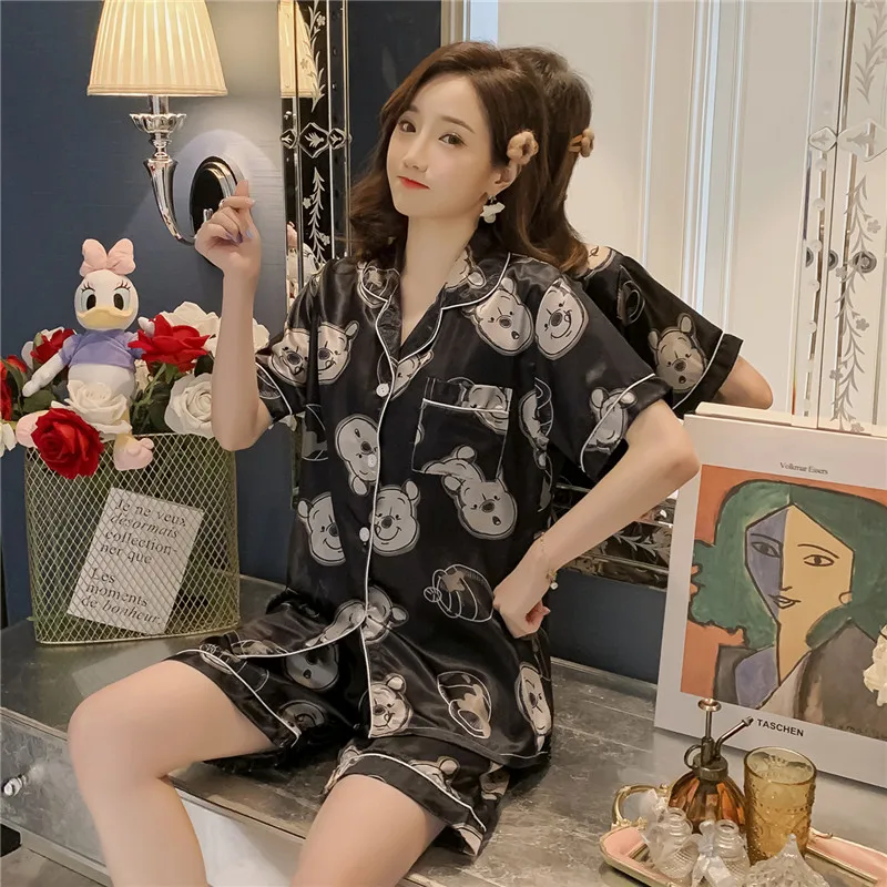Красная шелковая атласная пижама для отдыха женщин пижамы Kawaii с принтом модные