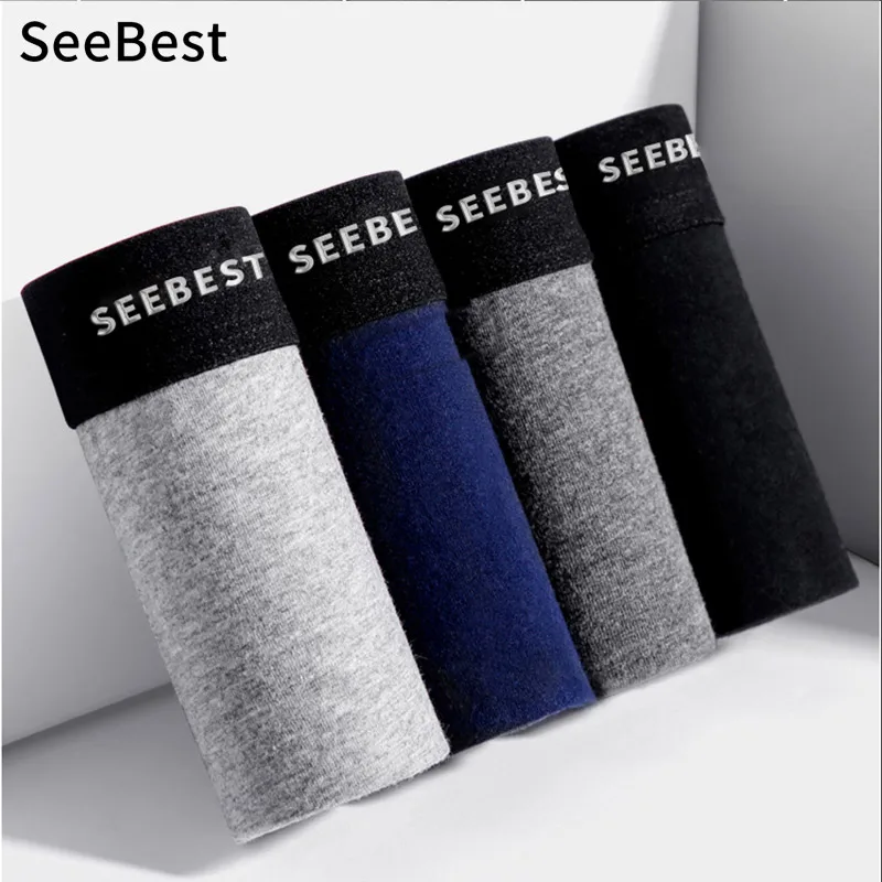 SeeBest, мужское нижнее белье, хлопковые трусы, мужские боксеры, шорты, одноцветные, cuecas, трусы, мужские боксеры, Homme, дышащие, размера плюс, 5XL, Лот - Цвет: 4 Pcs-Color 1