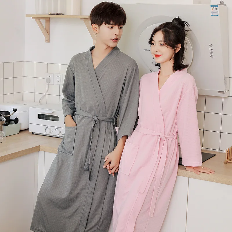 

Couple's Nightgown Bathrobe Spring Autumn Thin Water Absorbing Men's Women's Gown Summer Morning Robe Home Clothes Sleepwear