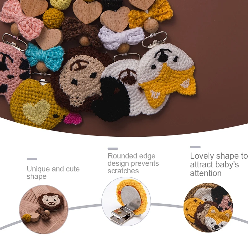 1 шт. Детская Соска с зажимом деревянная цепочка держатель мультяшным животным