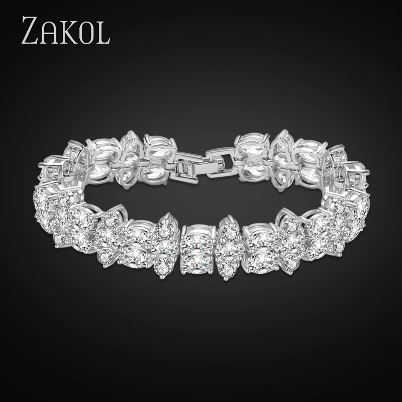 ZAKOL специально разработанный круглый овал куб цирконий браслет для элегантных
