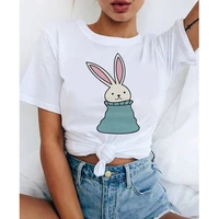 short sleeve tops tee women summer casual o neck tee shirts female graphic t shirts cartoon rabbits tshirt white tees tops