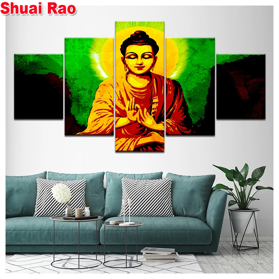 Полноформатная/круглая Алмазная вышивка 5 шт. алмазная живопись Будды 5d мозаика