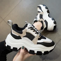women chunky sneakers vulcanize shoes korean fashion new female black white platform thick sole running casual shoe woman