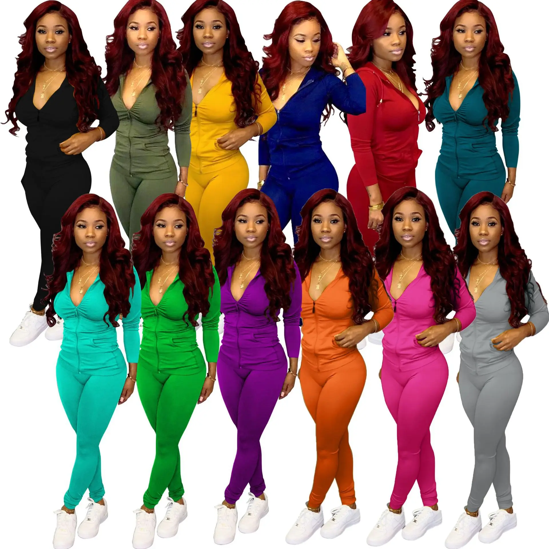 

2020 Woman Suit Fashion Long Sleeve Newest Casual Sport Zipper