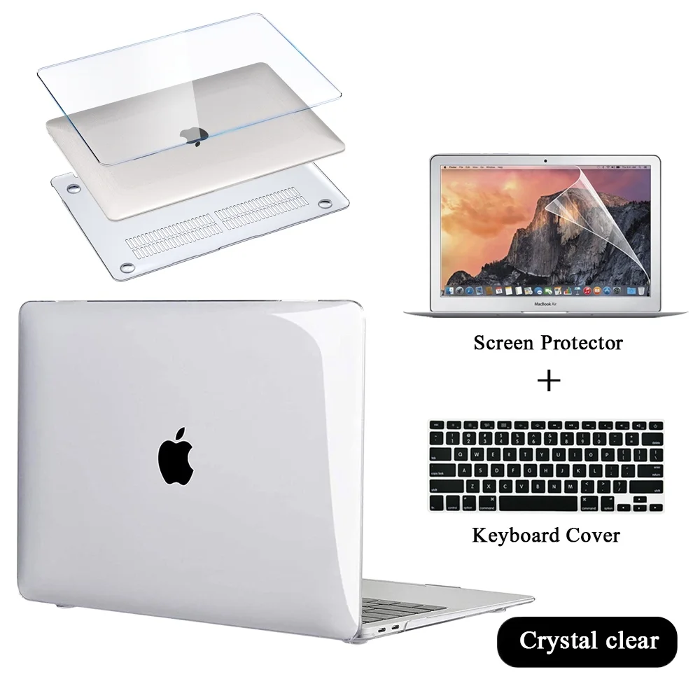 Жесткий чехол для Apple MacBook Pro, чехол для ноутбука 13/15/16/MacBook Air 11 /13/Macbook 12 дюймов с накладкой на клавиатуру и защитой экрана - изображение