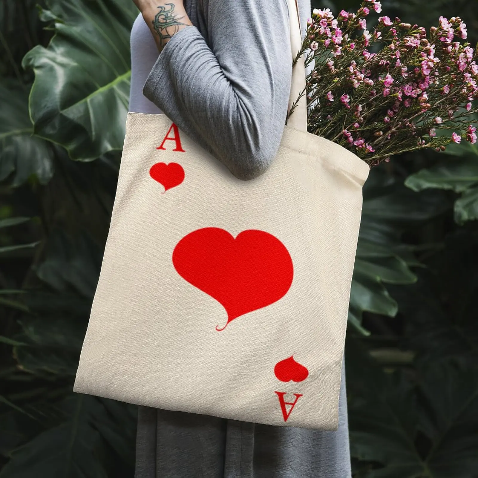 

Ace Heart Poker Tote Bag White Shoulder Bag Chic Travel Teacher Supplies