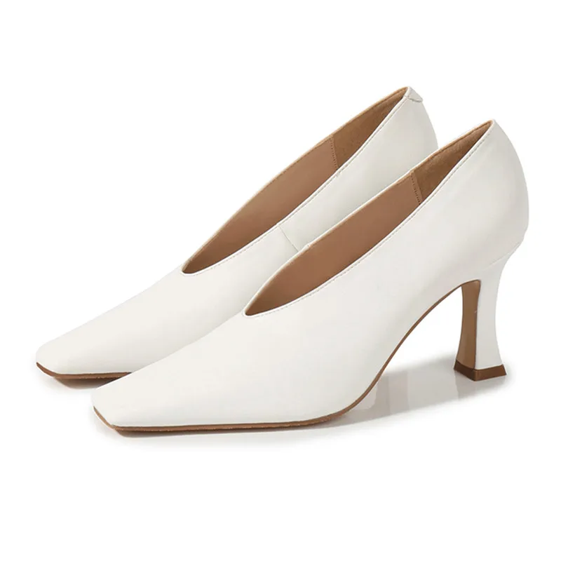 

European and American Sexy Square Heel High Heels Square Toe V Design Womens Shoes Party Dress Pumps Fashion Elegant Single Shoe