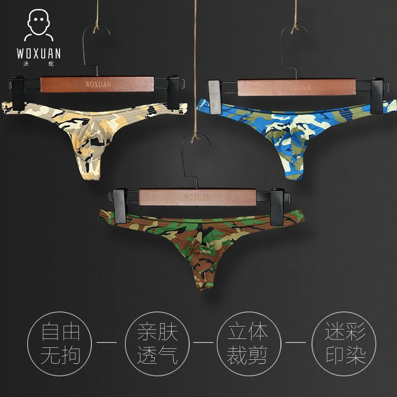 Мужские камуфляжные трусики Тонг с рисунком мужское сексуальное нижнее белье