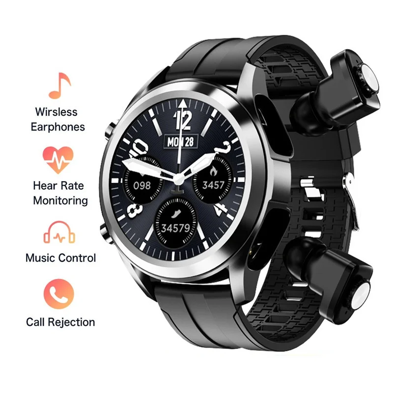 

2021 New Sports Fitness Smart Watch TWS Bluetooth Headset Combo Heart Rate And Blood Pressure Monitoring Men'S Health Bracelet