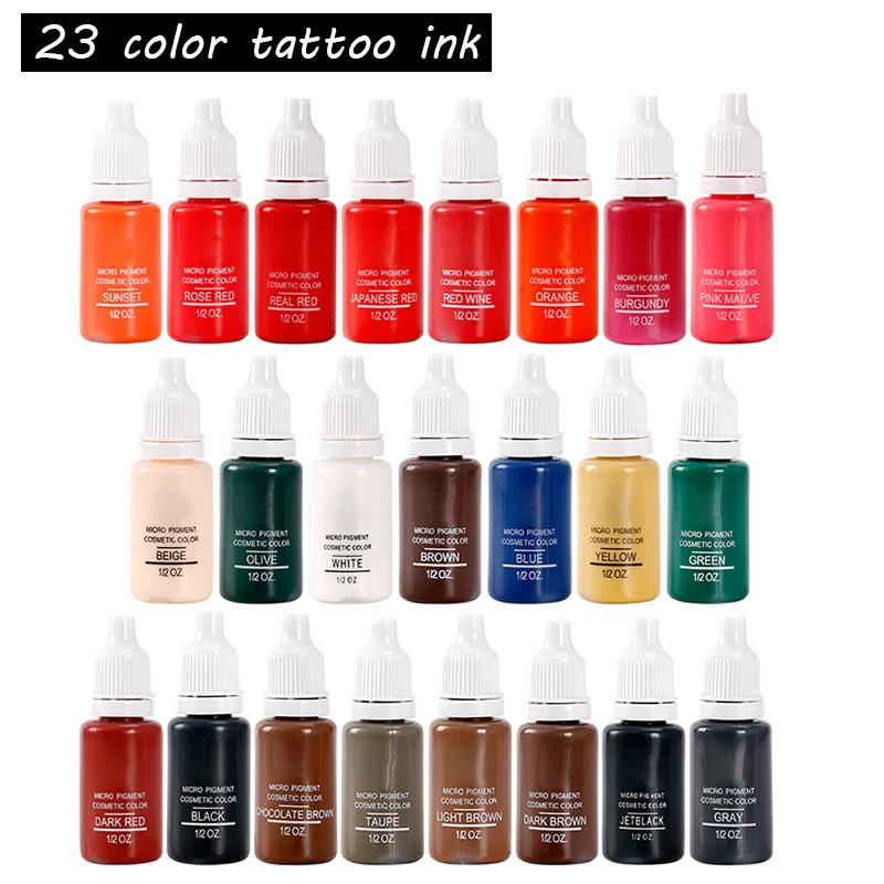 23 color 15ml/bottle Permanent Makeup Color Natural Eyebrow dye Plant Tattoo Ink Microblading Pigments For Tattoos Eyebrow Lips