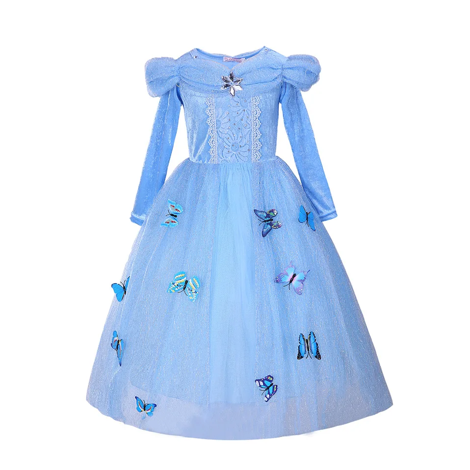 Autumn Winter Frozen Elsa Anna Dress Girls Long Sleeve Velvet Prom Gown Kids Halloween Party Cosplay Costume Warm Clothes