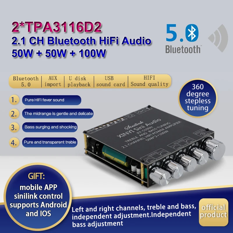 2*50 Вт + 100 эквалайзер Bluetooth 5 0 TPA3116D2 усилитель мощности сабвуфера плата класса D для
