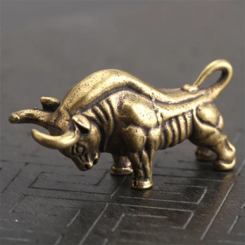 Мини Портативный винтажный латунный фигурка быка брелок для ключей Ретро