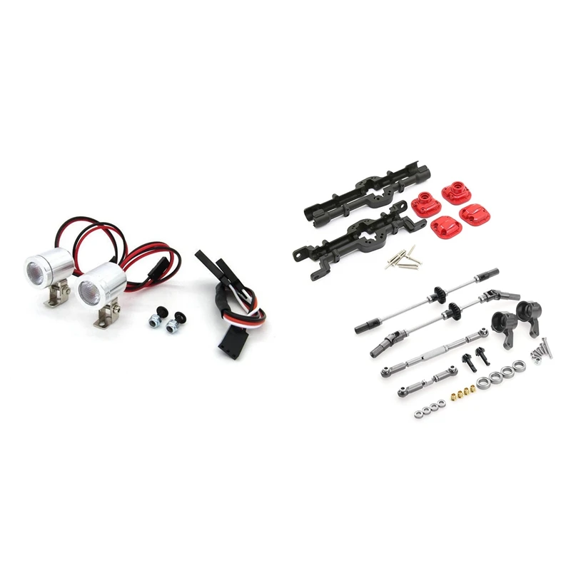 

LED Light Bar Headlights for MN D90 MN99S MN86S WPL D12 C24 & Metal Front & Rear Complete Axle with Steering Rod Black