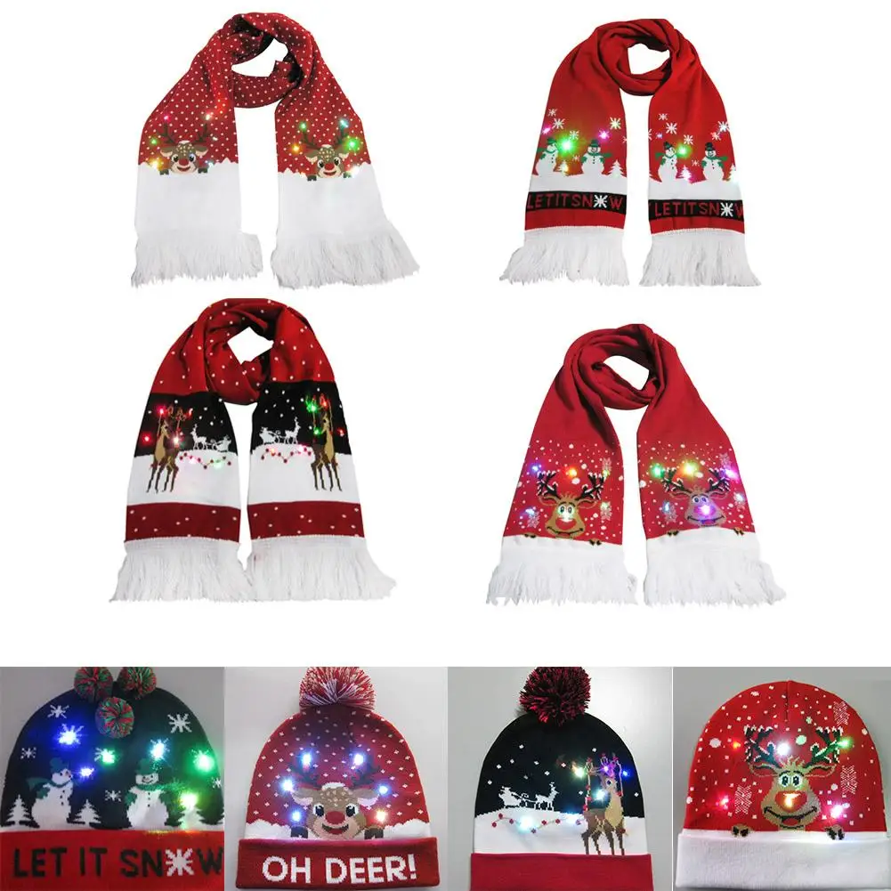 Рождественский светящийся шарф шапка для мужчин и женщин осенний зимний теплый