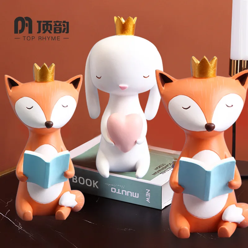 Креативная статуя лисы и кролика из смолы скульптура ремесла простые украшения