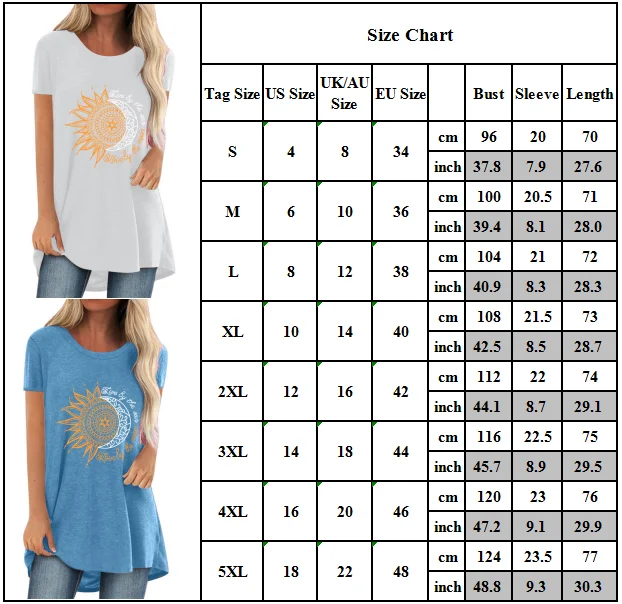 

Womens Printed Short Sleeve T-Shirt Tunic Tops Summer Casual Loose Tee Plus Size
