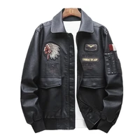 new mens jacket spring and autumn korean indian embroidery pattern lapel trend air force pilot pu leather motorcycle jacket men