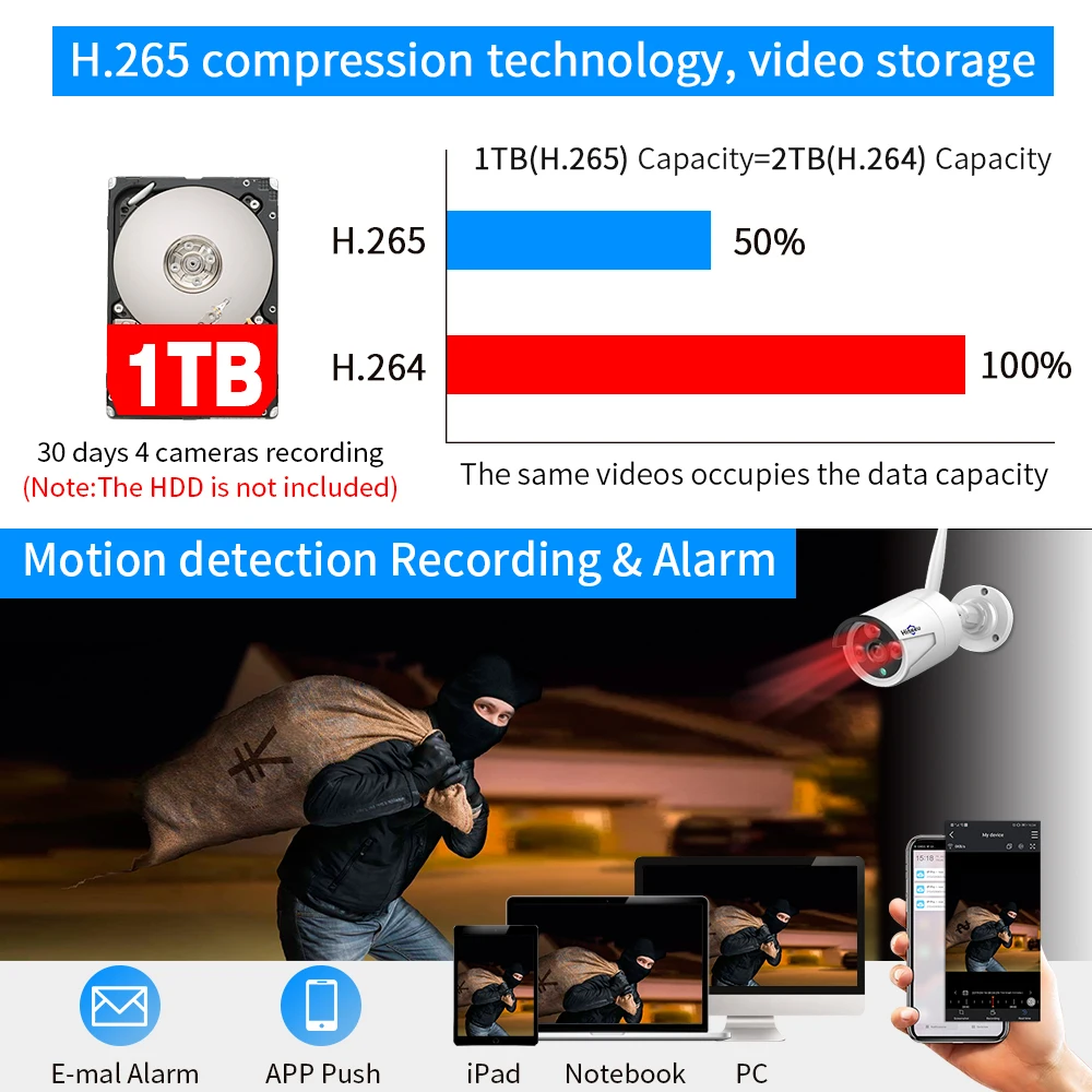 Wi Fi IP цилиндрическая камера 3MP 1536P 8CH NVR Беспроводная система видеонаблюдения