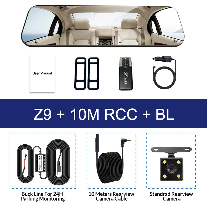 Z9-10M RCC-BL Автомобильная Dvr камера, зеркало заднего вида, 4,3 дюймов, Белое Зеркало, тире, камера в автомобиле, видео камера, Full Hd, двойной объектив, Регистрационная видеокамера - Название цвета: Z9-10M RCC-BL