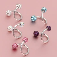 new crystal double balls twisted helix cartilage earring barbell general lip brow nose ring body jewelry gauge ear labret ring
