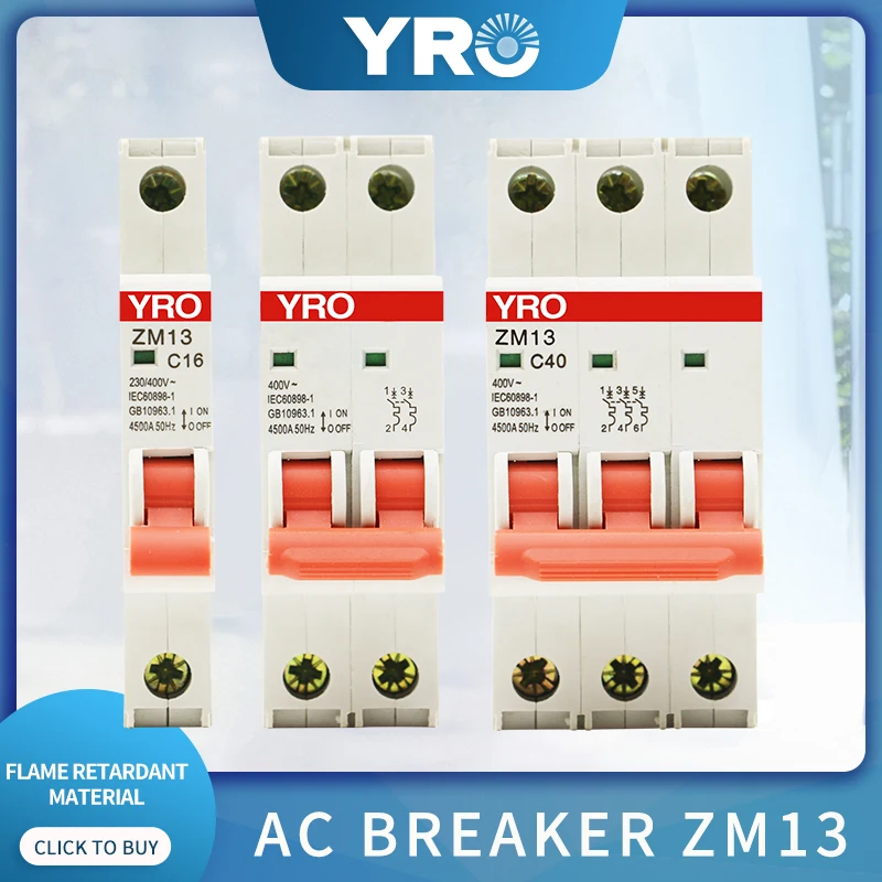 

1P 2P 3P AC Mini Circuit breaker MCB 3A 6A 10A 16A 20A 25A 32A 40A 50A 63A Circuit Protector ZM13