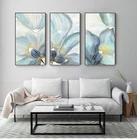 Картина на холсте с абстрактным цветком, Настенная картина с лотосом, украшение для гостиной, Настенная картина с цветами синего и белого цветов