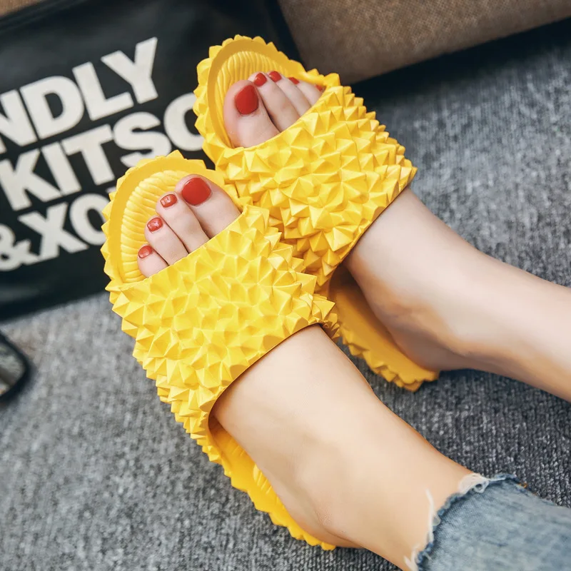 

New Durian Funny Slippers Women Men Fruit Slides Outdoor Comfy Flat Beach Flip Flops Bathroom Slippers Amazing Gift Slippers