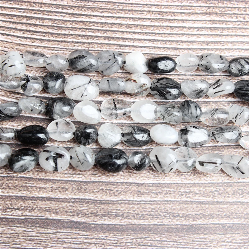 

Lan Li Natural irregular Black hair quartz loose beads smooth loose interval bead jewelry DIY Stone Bracelet Necklace