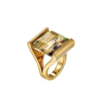 creative fashion design gold metal colorful shell stone geometric square acrylic finger ring for women wedding party resin