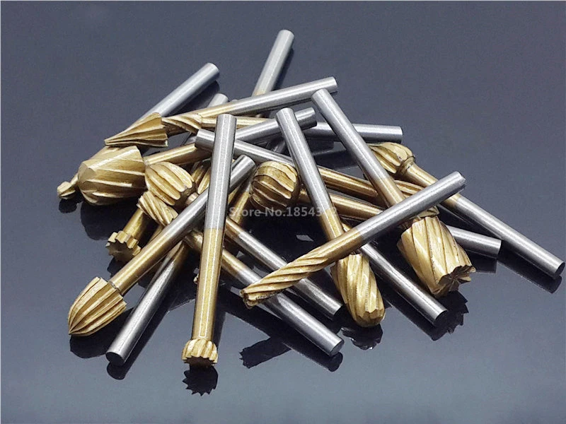 Набор из 20 штук, HSS Dremel, титановый фрезерный нож для дерева, фрезы для резьбы по дереву, резные инструменты, аксессуары