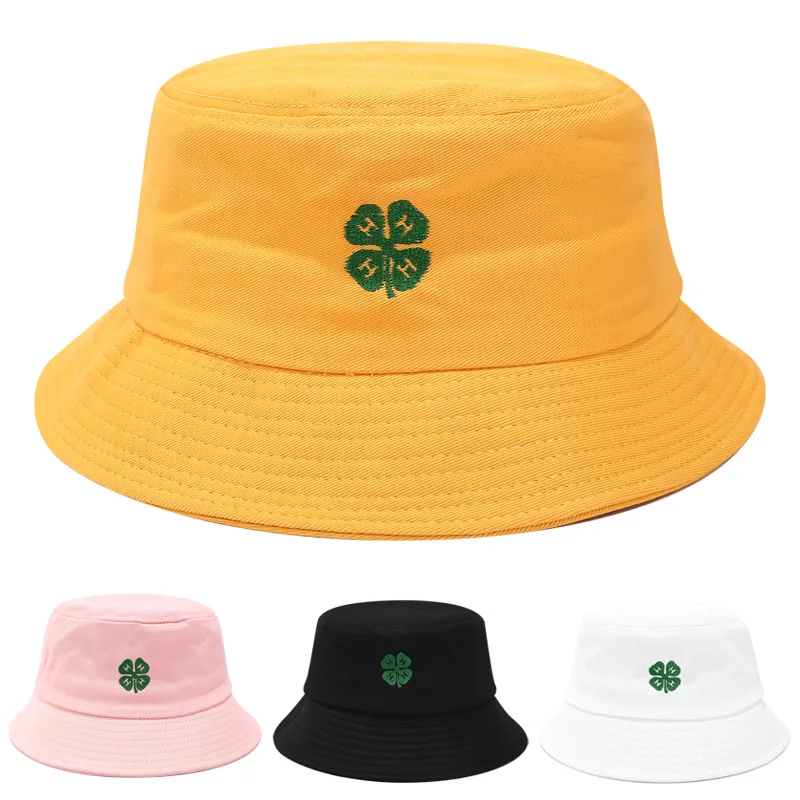 

Панама хлопковая, с вышивкой клевера, в стиле хип-хоп