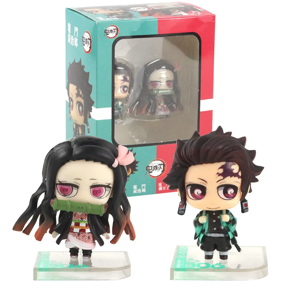 

2pcs/set 7cm Anime Demon Slayer Kimetsu No Yaiba Kamado Tanjirou Nezuko PVC Collectible Model Doll Cartoon Figure Toys