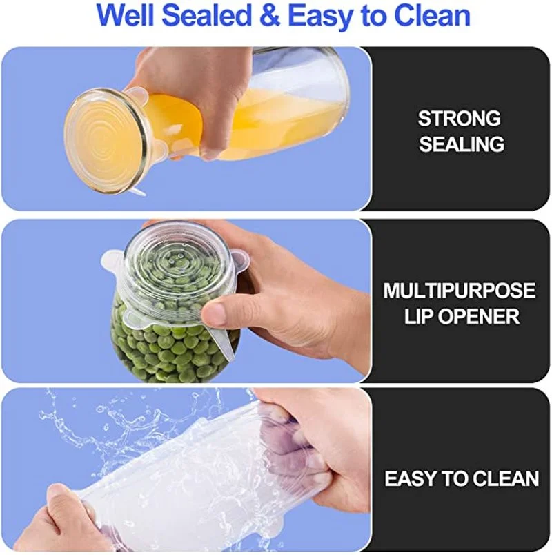 

6PCS Silicone Stretch Lids Universal Silicone Food Wrap Bowl Pot Lids Silicone Cover Pan Cooking Kitchen Accessories Supplies