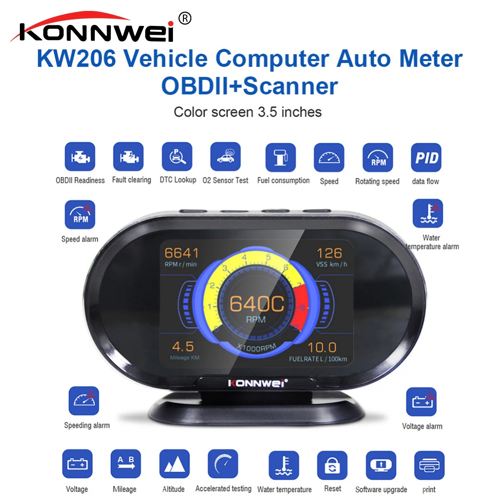 Автомобильный бортовой компьютер KONNWEI KW206 OBD2 сканер комплект сигнализации